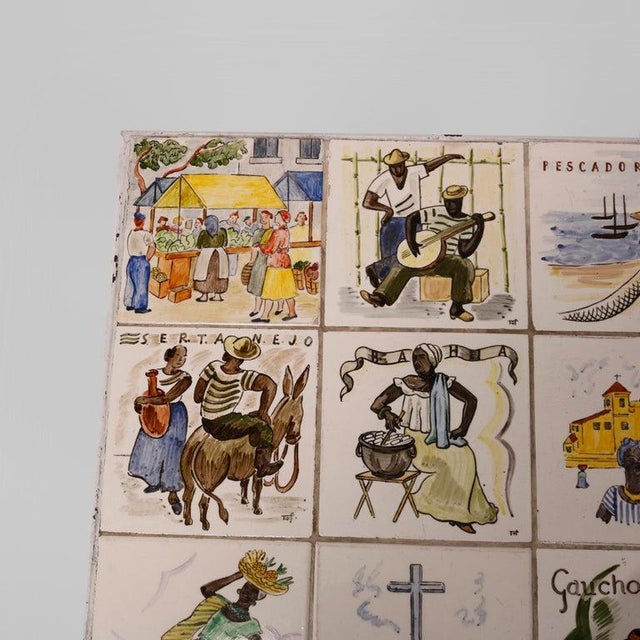 Antique Arts & Crafts Spanish Wrought Iron & Tile Top Table, Genre Scenes, 1930 For Sale - Image 14 of 18
