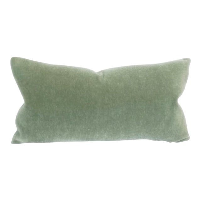 Plush Celadon Down Filled Lumbar Mohair Pillow For Sale
