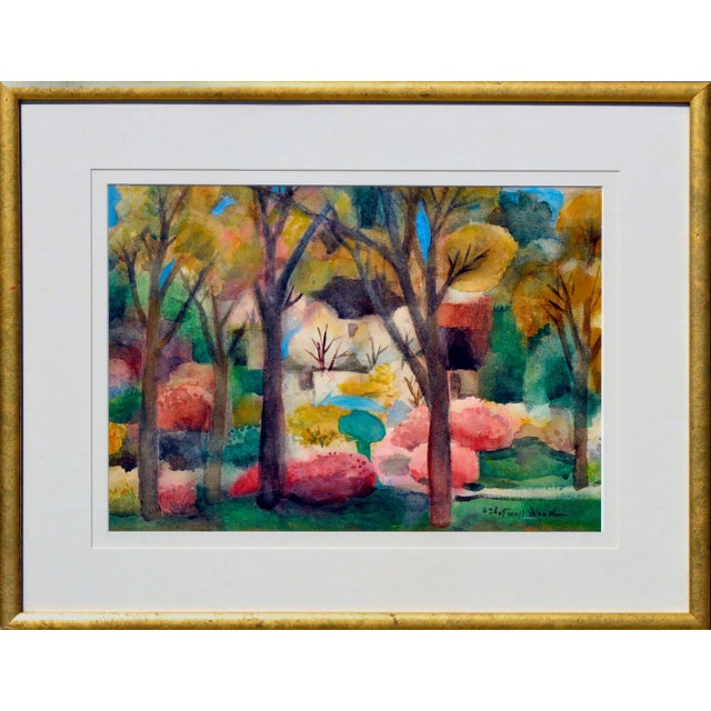 Emily Shotwell Goeller "Wood Fall Leaves" Impressionist Watercolor on Paper 1947 For Sale