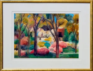 Emily Shotwell Goeller "Wood Fall Leaves" Impressionist Watercolor on Paper 1947