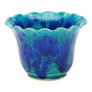 Bunny Williams Home Wide Mouth Ruffle Vase, Turquoise/Blue - 5"H