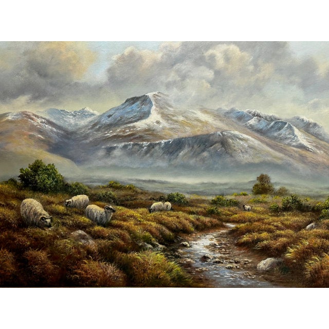 1 Fine Realism Art Oil Painting Scottish Highlands Sheep Grazing Ben Nevis Range Signed Wendy Reeves. Make a Big statement...