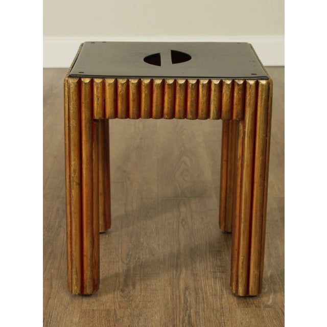 Vintage Art Deco Polychrome Painted Black and Gold Taboret Side Table