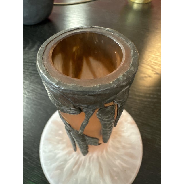 Art Deco Vase in Marmoreal Glass and Pewter Decoration, 1920 For Sale - Image 3 of 9