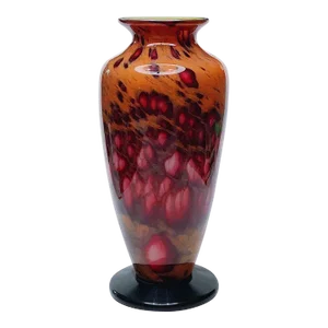 Antique Glass Vase in Stunning Lava Pattern of Orange, Red, Magenta, Yellow and Black
