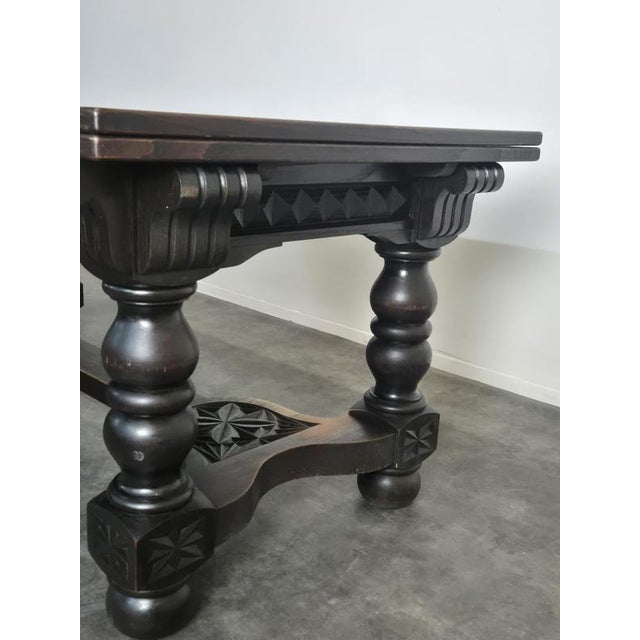 Breton Extendable Table in Carved Oak with Parquet Top For Sale - Image 10 of 14