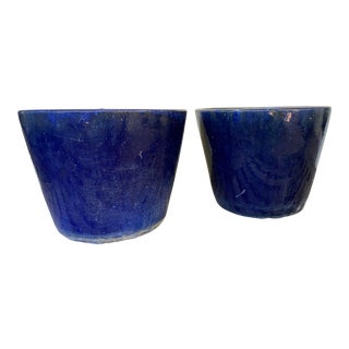 Ocean Blue Ceramic Planters - a Pair For Sale