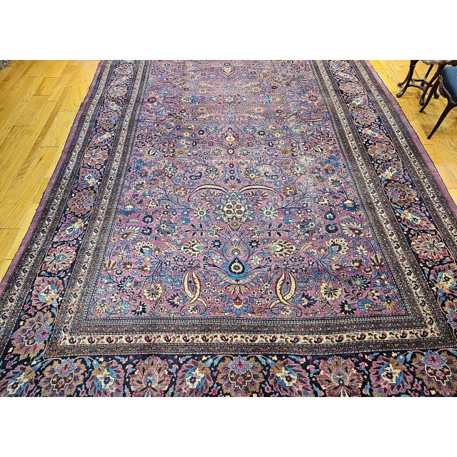 19th Century Oversized Persian Khorassan Rug, Hand-Knotted Wool, Allover Pattern, Purple & Blue, 11’ X 20’ For Sale In Chicago - Image 6 of 17