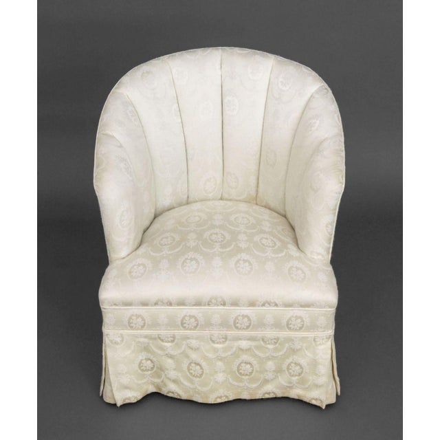 White Silk Brocade Upholstered Tub Chair For Sale - Image 4 of 7