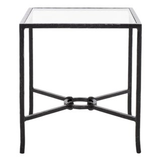 Tauri Metal Square Accent Table in Black with Glass Top For Sale