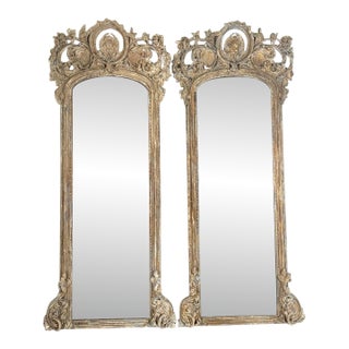 Pair of Monumental Italian Baroque Giltwood Mirrors-18th Century For Sale