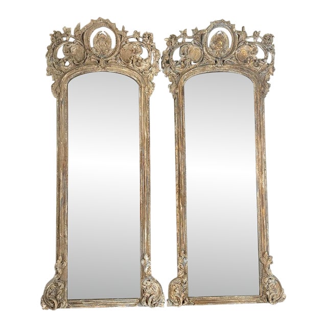 Pair of Monumental Italian Baroque Giltwood Mirrors-18th Century For Sale
