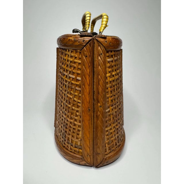Coastal Rattan Embossed Black Metal and Wood Basket For Sale - Image 10 of 12