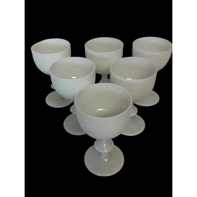 Beautiful set of French Portieux Vallerysthal White Opaline Wine Glasses. Each glass is in excellent condition. They stand...