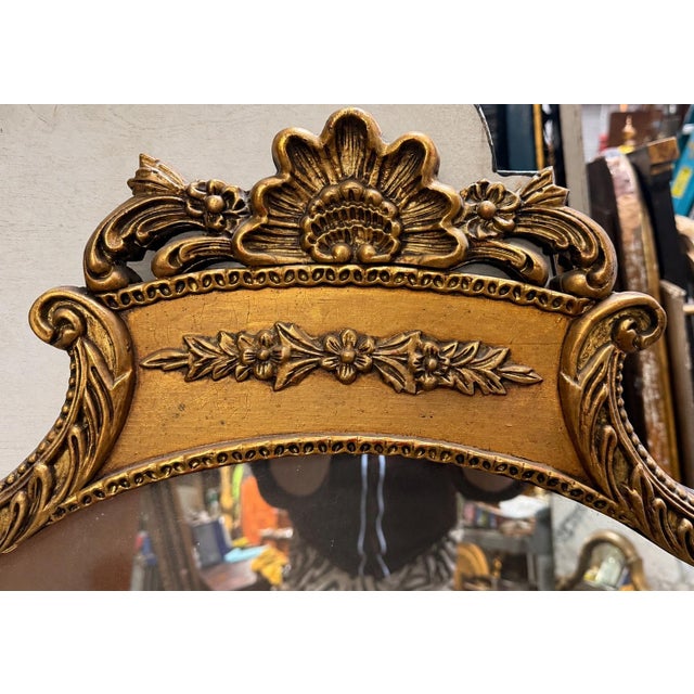 Mid-Century Italian Rococo Style Carved Giltwood & Composite Shell Wall Mirrors - Pair For Sale - Image 4 of 8