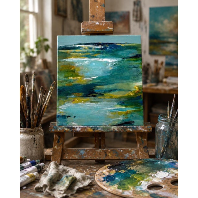 Abstract "Blue Sea Welcomed Me" Abstract Oceanscape in Blues and Greens For Sale - Image 3 of 3