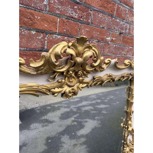 Large Antique English Ornate Framed Gilt and Painted Overmantle Mirror, 19th Century For Sale - Image 4 of 7