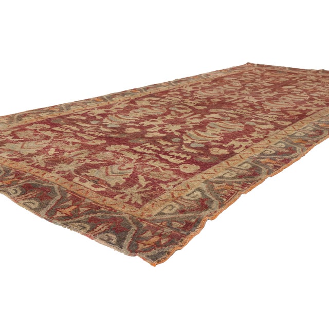 52253 Vintage Turkish Oushak Rug, 04'08 x 10'04. The Anatolian Garden: A Vintage Turkish Oushak Masterpiece of Botanical...