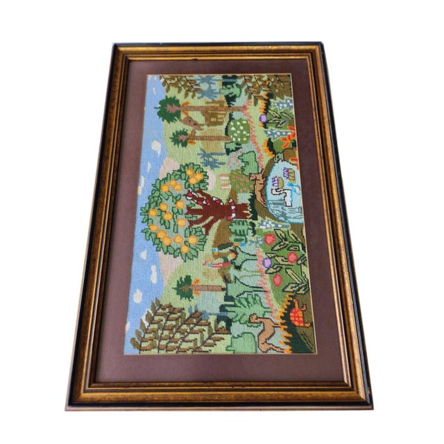 English Vintage Framed Needlepoint Art in the Style of William Morris For Sale - Image 3 of 10