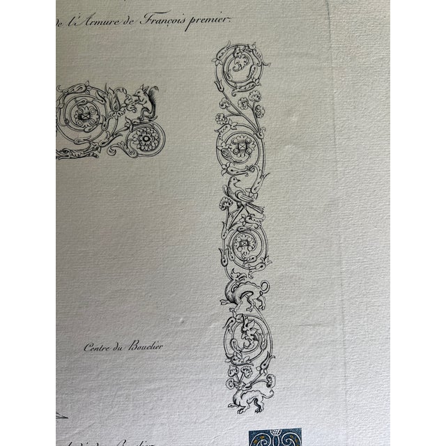 Mid 19th Century Etching Reproduction of Ornamental Elements of the Armor of Francis I by French Artist Nicolas Xavier Willemin For Sale In Houston - Image 6 of 9