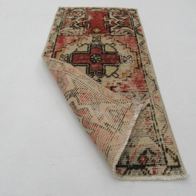 Mid-Century Modern Vintage Distressed Mini Turkish Rug For Sale - Image 3 of 4