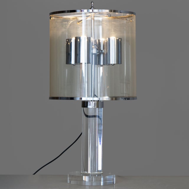 Silver Cylindrical Acrylic Glass Table Lamp, 1970s For Sale - Image 8 of 10