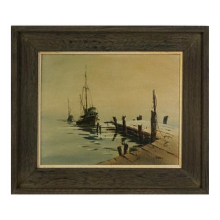 Vintage Southern California Seascape With Boats -- "Foggy Morn" by Richard Soderman For Sale
