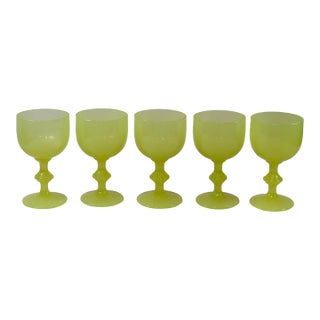 1930s Rare French Yellow Opaline Wine Glasses Attributed to Portieux Vallerysthal - Set of 5 For Sale