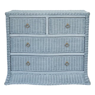 Matthew Izzo Home Celine Light Blue Rattan Four Drawer Chest For Sale