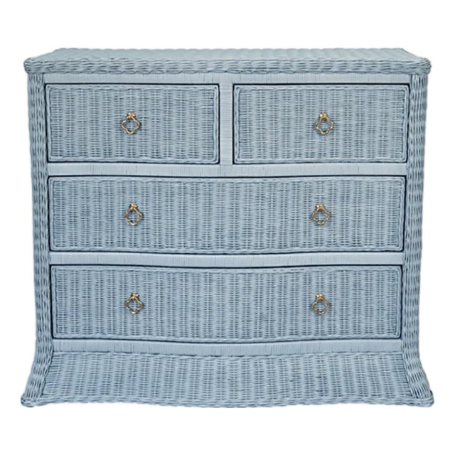 Matthew Izzo Home Celine Light Blue Rattan Four Drawer Chest For Sale