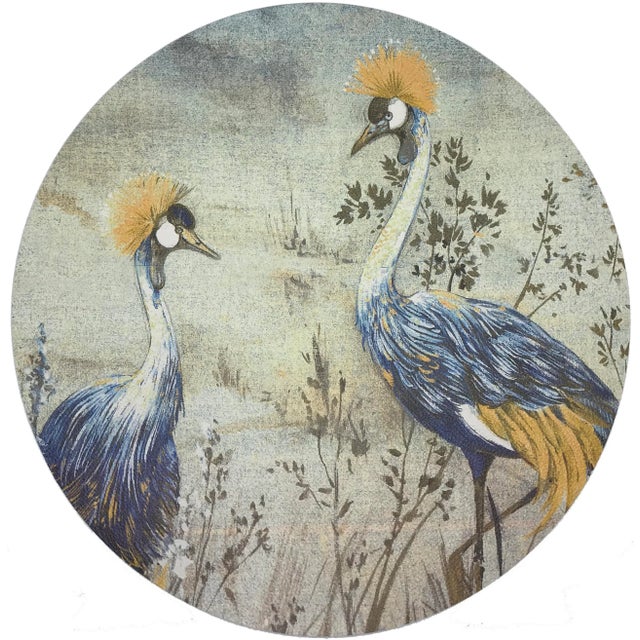 Chinoiserie Nicolette Mayer Crested Crane Wheat Blue 16" Round Pebble Placemat, Set of 4 For Sale - Image 3 of 3