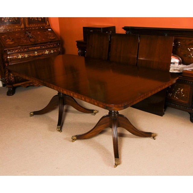 Vintage 20th Century 12ft Twin Pillar Mahogany Dining Table & 12 Chippendale Chairs, Set of 13 For Sale - Image 10 of 18
