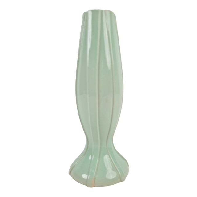 Art Deco Ceramic Pastel Green Vase by C. K., 1930s For Sale