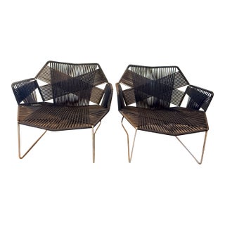 Pair of Contempoary Patio Lounge Chairs - Black and Brown for Indoor/Outdoor For Sale