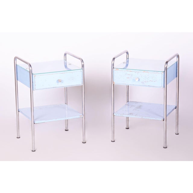 Bauhaus Side Tables in Plywood and Chrome attributed to Mücke-Melder, Czech, 1930s, Set of 2 For Sale - Image 11 of 11
