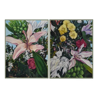 'Bouquet #2' Original Large Diptych Oil by Contemporary American Expressionist George Brinner For Sale
