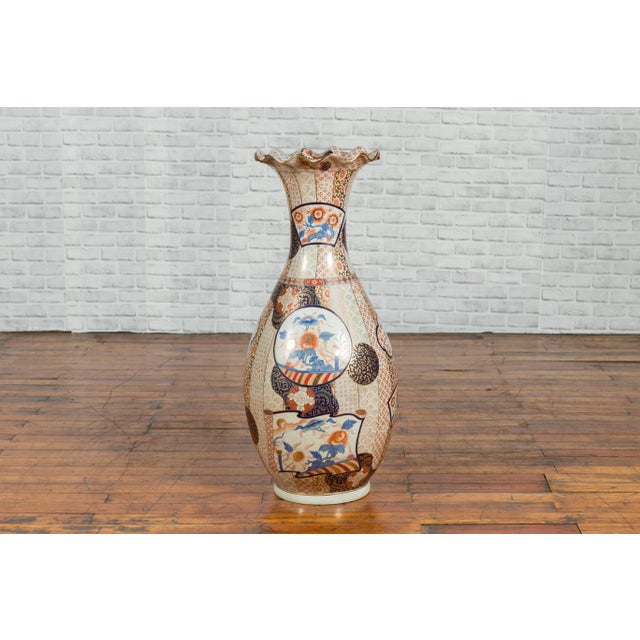Chinese Tall Vintage Chinese Vase with Hand Painted Blue, Orange and Gold Floral Decor For Sale - Image 3 of 11