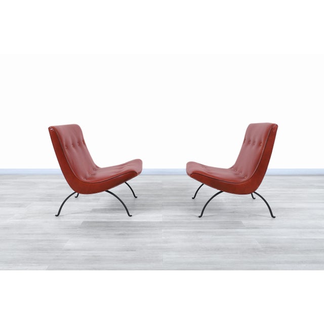 1950s Mid-Century Leather and Iron "Scoop" Lounge Chairs by Milo Baughman, 1950s For Sale - Image 5 of 13