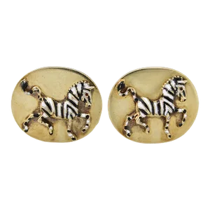 Rare Laykin Zebra Enamel Gold Cufflinks - 2 Pieces
