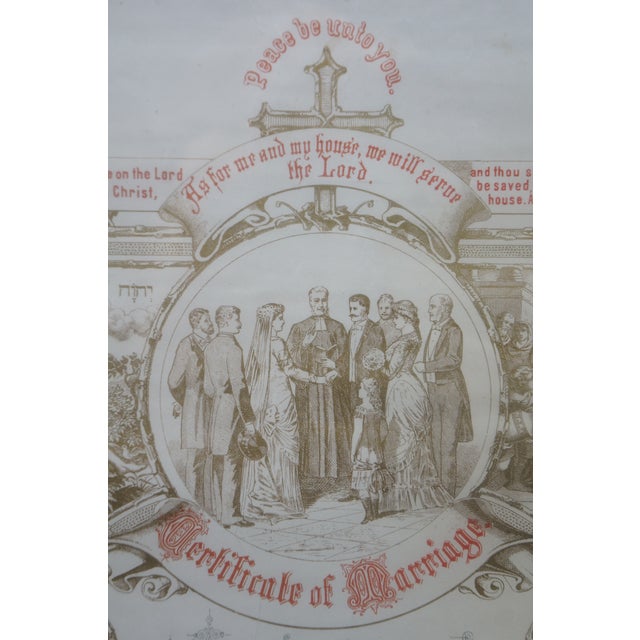 Brown 1897 Antique Pa German Fraktur Marriage Wedding Certificate 24" For Sale - Image 8 of 16