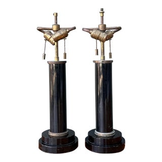Vintage Black Lucite Column Lamps - A Pair For Sale