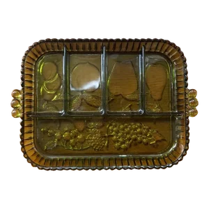 1970s Green Indiana Glass Fruit Motif 5-Section Serving Tray