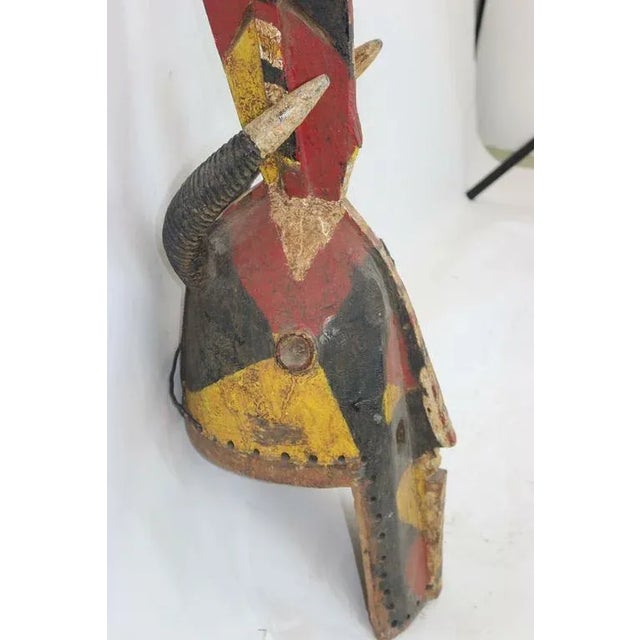 Mid 20th Century Powerful Primitive Tall African Wood Carved Polychromed Mask For Sale - Image 5 of 8