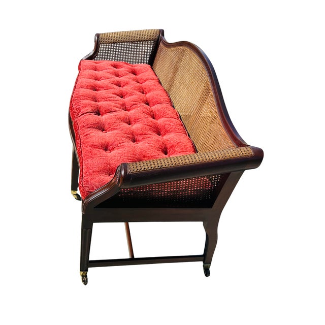 Authenticated Antique Federal Mahogany Caned Settee Sofa, Circa 1800–1815 – Serpentine Back, Reeded Scroll Arms & Original Brass Casters For Sale - Image 11 of 18