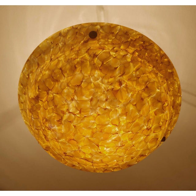 Metal Art Deco Amber Glass Pendant Light, 1930s For Sale - Image 7 of 18