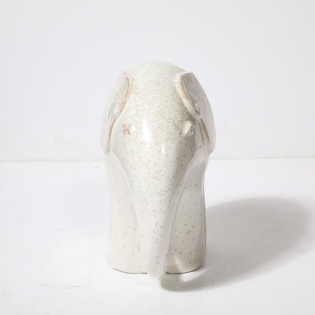 Mid-Century Modern Mid-Century Modernist Off White Glazed Terracotta Elephant Sculpture For Sale - Image 3 of 11