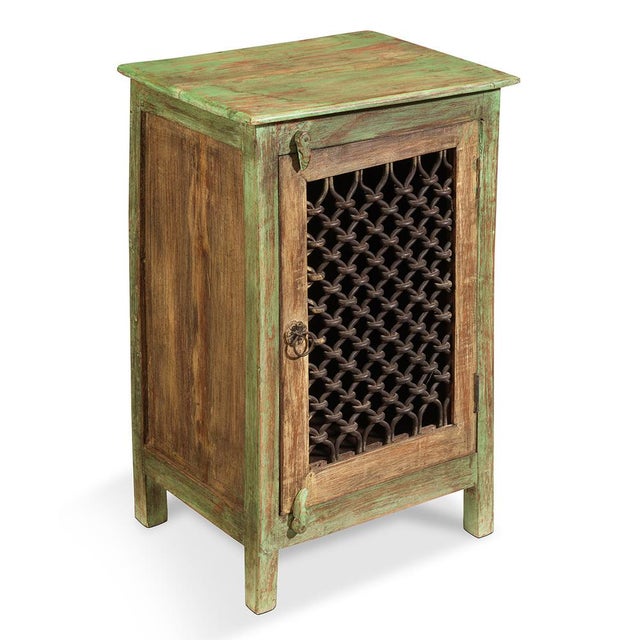 Green Green Side Cabinet with Lattice Front, 1940s For Sale - Image 8 of 8