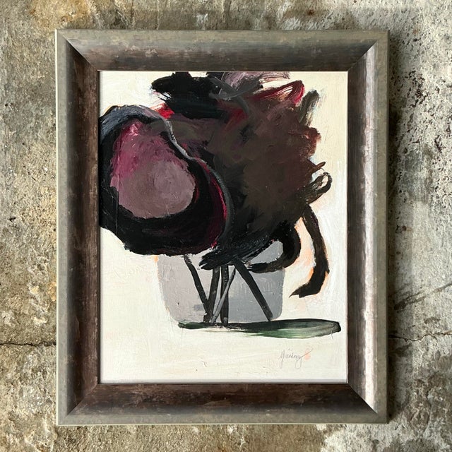 Wood Vintage Boho Original Abstract Floral on Canvas For Sale - Image 7 of 8