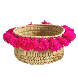 Moroccan Fuchsia Tassel Small Basket For Sale