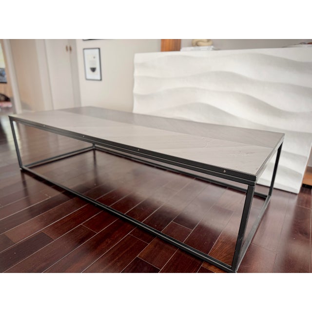Extra Large Wrought Steel Escher Coffee Table in Brushed Steel With Diagonal Pattern by Hd Buttercup For Sale - Image 9 of 9